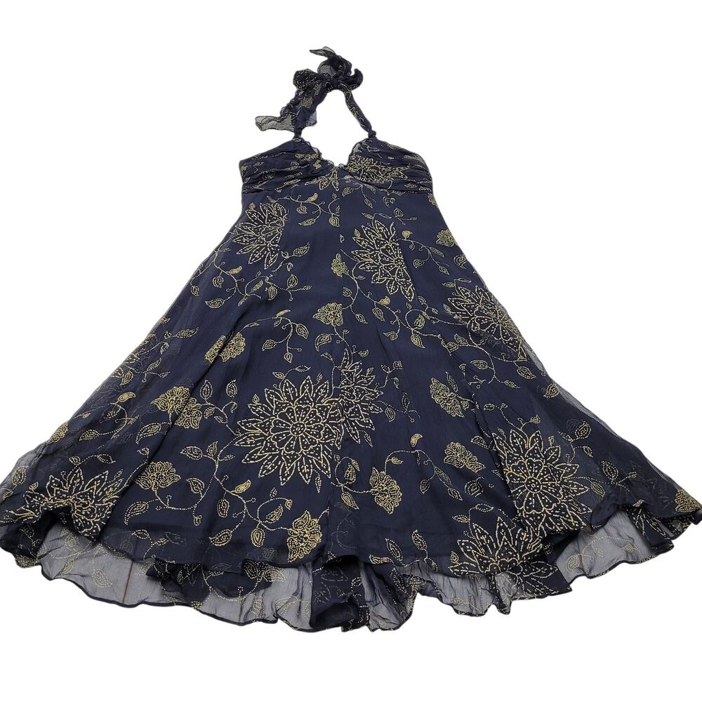 BCBGMaxazria Y2k 100% silk fairycore dress halter midi whimsigoth ruffle chiffon